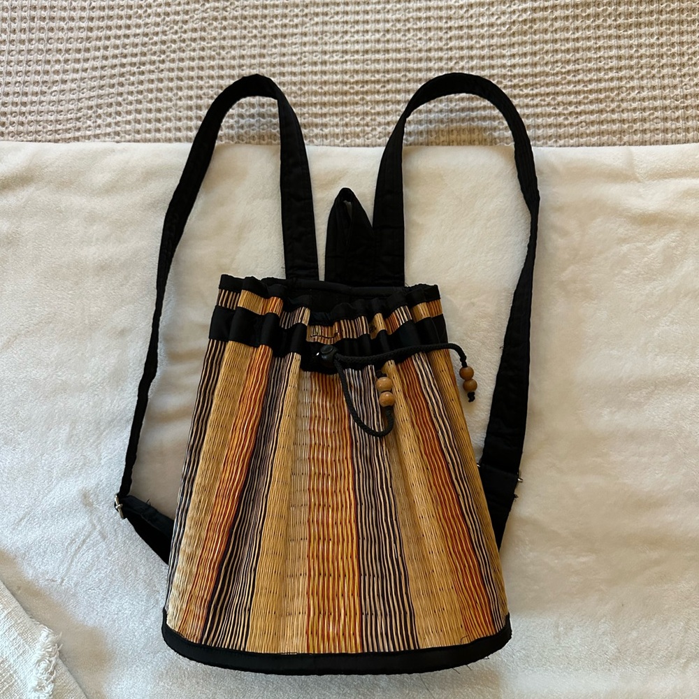 baskets of Cambodia Stylish Black and Tan Women's Backpack